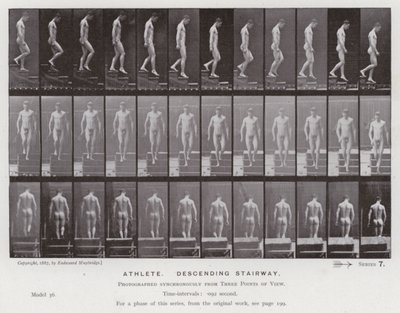 Hareket Halindeki İnsan Figürü: Merdivenden inen sporcu (s/b fotoğraf) by Eadweard Muybridge