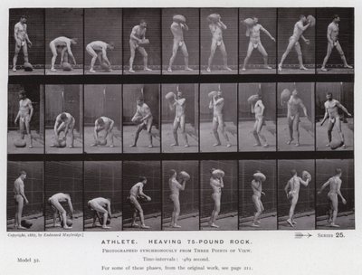 Hareket Halindeki İnsan Figürü: 75 kiloluk bir kayayı kaldıran atlet by Eadweard Muybridge