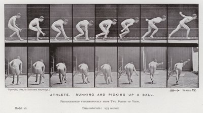 Hareket Halindeki İnsan Figürü: Sporcu, koşan ve bir top alan (s/b fotoğraf) by Eadweard Muybridge