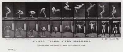 Hareket Halindeki İnsan Figürü: Atlet, arkadan takla atıyor (s/b fotoğraf) by Eadweard Muybridge
