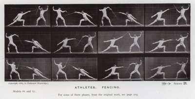 Hareket Halindeki İnsan Figürü: Sporcular, Eskrim (s/b fotoğraf) by Eadweard Muybridge