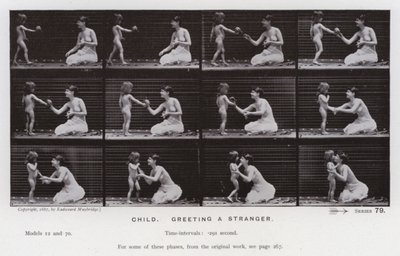 Hareket Halindeki İnsan Figürü: Bir yabancıyı selamlayan çocuk (s/b fotoğraf) by Eadweard Muybridge