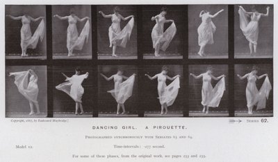 Hareket Halindeki İnsan Figürü: Dans eden kız, bir piruet (s/b fotoğraf) by Eadweard Muybridge
