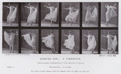Hareket Halindeki İnsan Figürü: Dans eden kız, bir piruet (s/b fotoğraf) by Eadweard Muybridge