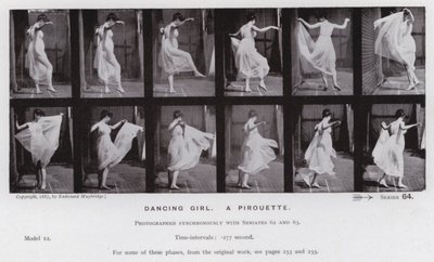 Hareket Halindeki İnsan Figürü: Dans eden kız, bir piruet (s/b fotoğraf) by Eadweard Muybridge