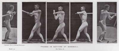 Hareket Halindeki İnsan Figürü: Beyzbolda vuruş yapmanın aşamaları (s/b fotoğraf) by Eadweard Muybridge