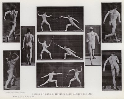 Hareket Halindeki İnsan Figürü: Çeşitli dizilerden seçilen hareketin evreleri (s/b fotoğraf) by Eadweard Muybridge