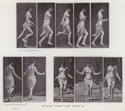 Hareket Halindeki İnsan Figürü: 53. seriden seçilmiş aşamalar (s/b fotoğraf) by Eadweard Muybridge