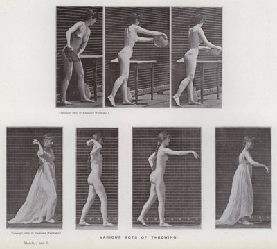 Hareket Halindeki İnsan Figürü: Çeşitli fırlatma hareketleri (s/b fotoğraf) by Eadweard Muybridge