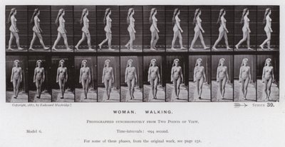 Hareket Halindeki İnsan Figürü: Kadın, Yürüyüş (s/b fotoğraf) by Eadweard Muybridge