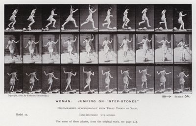 Hareket Halindeki İnsan Figürü: Basamakların üzerinde zıplayan kadın (s/b fotoğraf) by Eadweard Muybridge