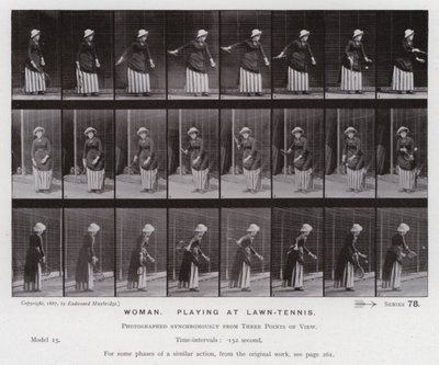 Hareket Halindeki İnsan Figürü: Çim tenisinde oynayan kadın (s/b fotoğraf) by Eadweard Muybridge