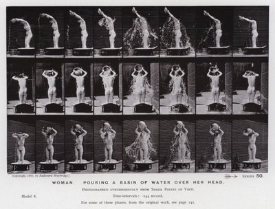 Hareket Halindeki İnsan Figürü: Başına bir leğen su geçiren kadın (s/b fotoğraf) by Eadweard Muybridge