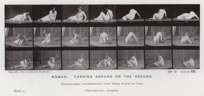 Hareket Halindeki İnsan Figürü: Yerde dönen kadın (s/b fotoğraf) by Eadweard Muybridge