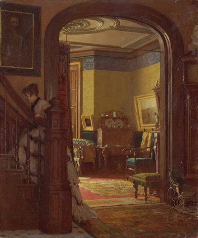 Evde Değil, c.1873 (karton üzerine yağlı boya) by Eastman Johnson