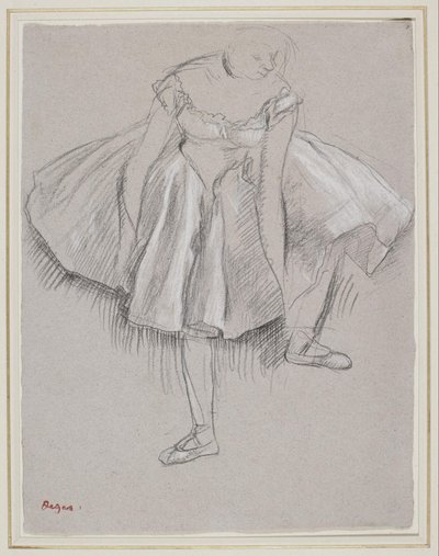 Dansçı terliğini ayarlıyor by Edgar Degas
