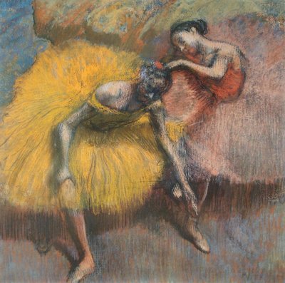 iki sarı ve pembe dansçı by Edgar Degas