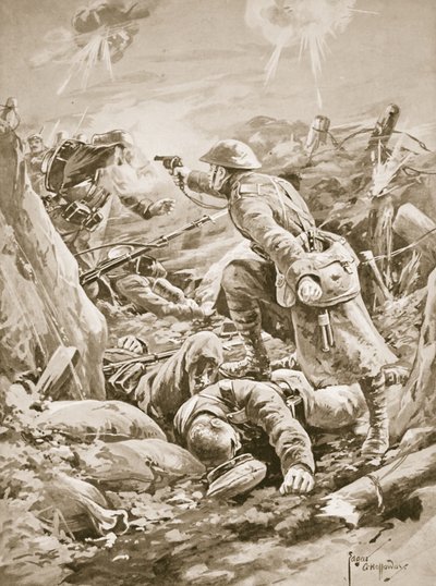Er (Onbaşı Vekili) L. Clarke, tek başına, bir karşı saldırı sırasında bir Alman grubunu uzak tutuyor. by Edgar Alfred Holloway