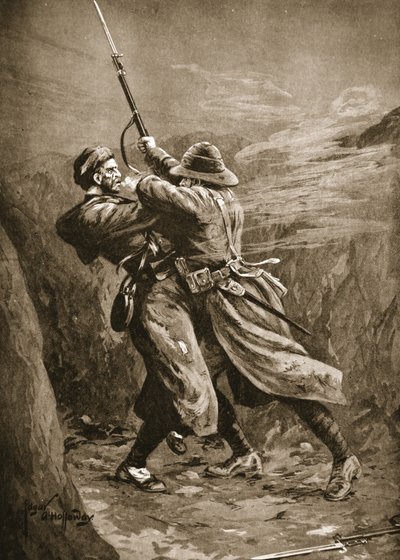 Er Lavin, Gelibolu'daki Suvla Koyu'nda bir İngiliz sapında bir Türk bombacısı ile boğuşuyor. by Edgar Alfred Holloway