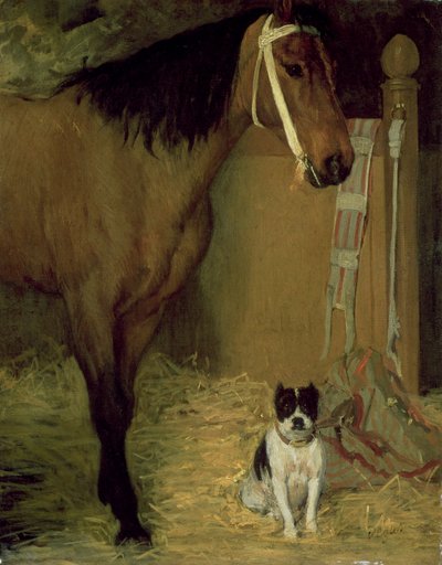 Ahırda, At ve Köpek, 1862 dolayları by Edgar Degas