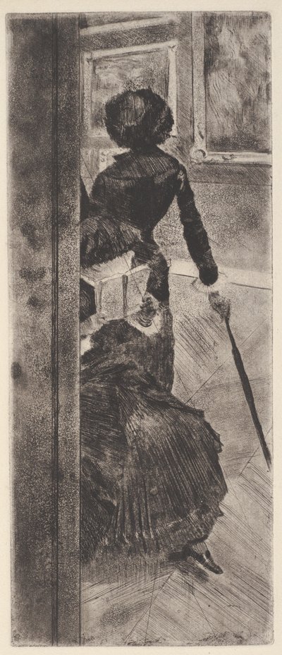 Louvre'da: Resim (Mary Cassatt) (gravür ve aquatint) by Edgar Degas