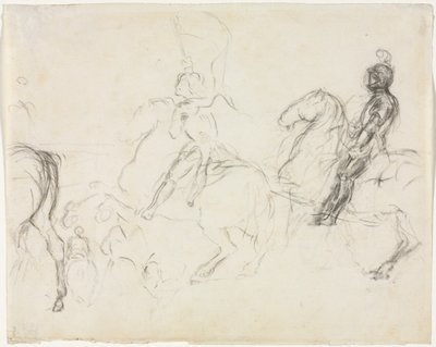 At Sırtında Zırhlı Figürlerle Savaş Sahnesi (rekto) by Edgar Degas
