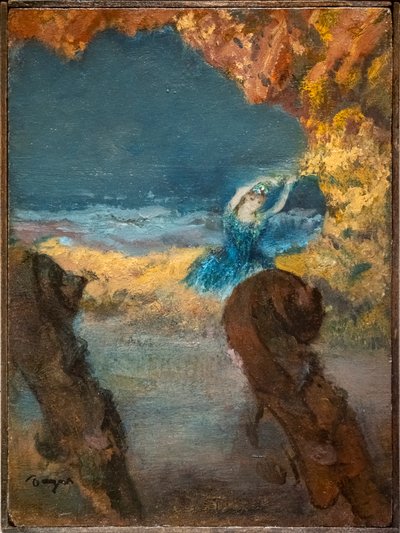 Mavi dansçı ve kontrbas. 1891. Ahşap üzerine yağ by Edgar Degas