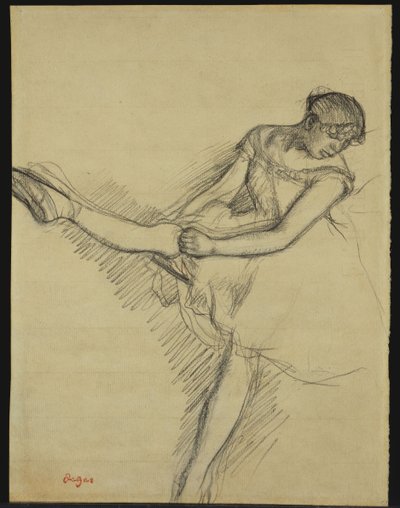 Dansçı Oturmuş, Çorabını Yeniden Ayarlıyor, 1880 dolayları by Edgar Degas
