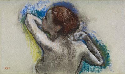 Omuz askısını ayarlayan dansçı, 1895-1900 civarı (kağıt üzerinde kömür ve pastel) by Edgar Degas