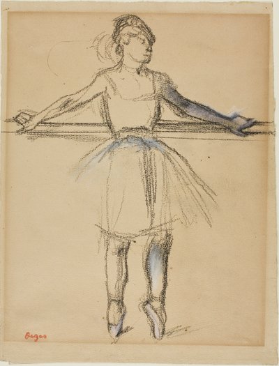 Dancer at the Bar (on Point), c.1885 (pastel ile kömür ve taba rengi kağıt üzerine estompe) by Edgar Degas
