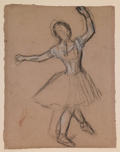 Sahnede ve Hareket Halinde Dansçı, c.1880-85 (beyaz, siyah ve kırmızı fabrikasyon tebeşir) by Edgar Degas
