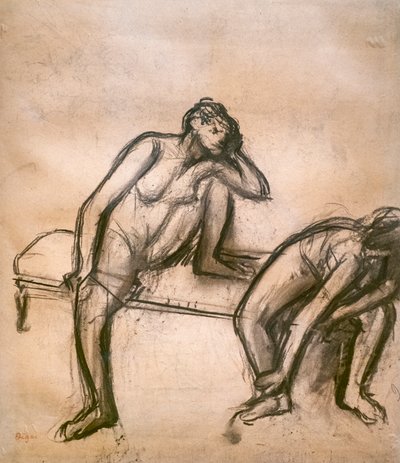 Dansçılar istirahatte. 1900 civarında. Kağıt üzerine kömür, karton üzerine yapıştırıcılar. by Edgar Degas