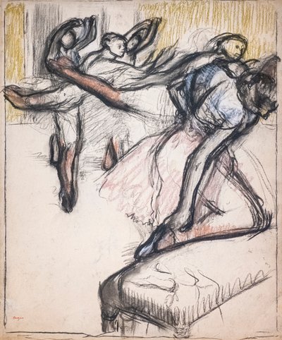 Opera fuayesinde pratik yapan dansçılar. 1890 civarında. Kağıt üzerinde pastel ve kömür. by Edgar Degas