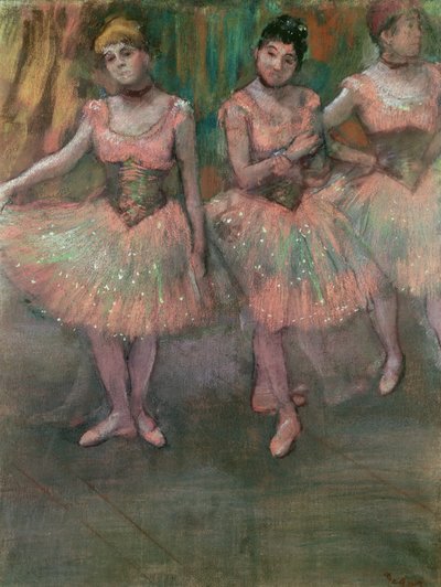 Somon renkli etek giyen dansçılar by Edgar Degas