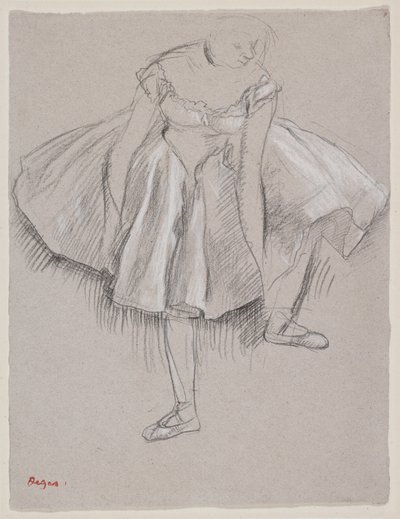 Danseuse ajustant son chausson, 1880
