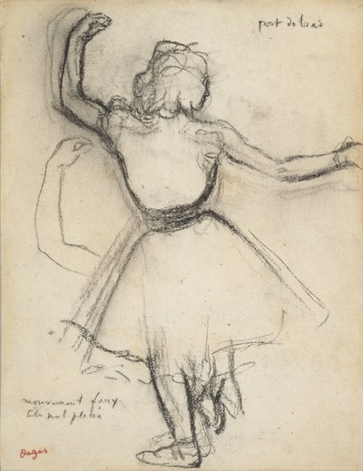 Arkadan görülen dansçı: Port de bras, c. 1875-85 (kağıt üzerine karakalem) by Edgar Degas