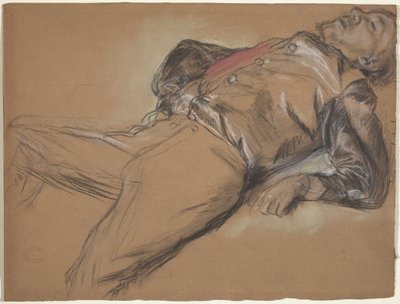 Engelli Koşu Sahnesi için Düşmüş Jokey çalışması: Düşmüş Jokey, c. 1866. by Edgar Degas