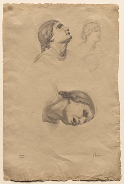 Genç Bir İtalyan Kadının Başkanının Dört Çalışması by Edgar Degas