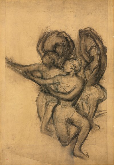 Dansçılar Grubu, c.1895-1900 (gemiye yerleştirilmiş birleştirilmiş kağıt üzerine karakalem) by Edgar Degas
