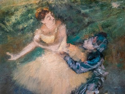 Harlequin ve Colombine (detay). 1895 civarında. Ahşap üzerine yağlı boya. by Edgar Degas