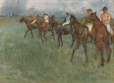 Yağmurda Jokeyler, 1886 dolayları (kağıt üzerine pastel) by Edgar Degas