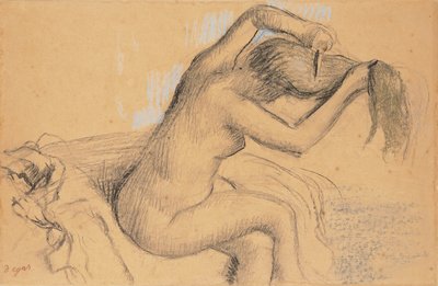 Saçlarını Şekillendiren Çıplak Kadın; Saçını tarayan çıplak kadın, 1890-1895 dolayları by Edgar Degas