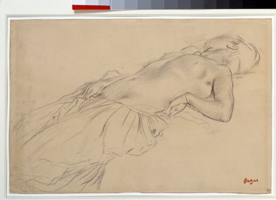Sırt üstü yatan çıplak kadın “Scene de guerre au Middle Ages” çalışması için siyah karakalem Edgar Degas (1834-1917) Dim. 0,22 x 0,35 m Paris. Louvre müzesi by Edgar Degas