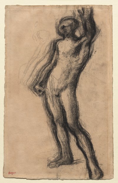 Çıplak Adam Ayakta, Sol Elini Kaldırdı by Edgar Degas