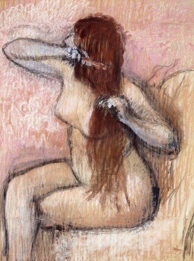 Çıplak Oturan Kadın Saçını Düzenliyor; Femme nu assise, se coiffant, c.1887-1890 by Edgar Degas