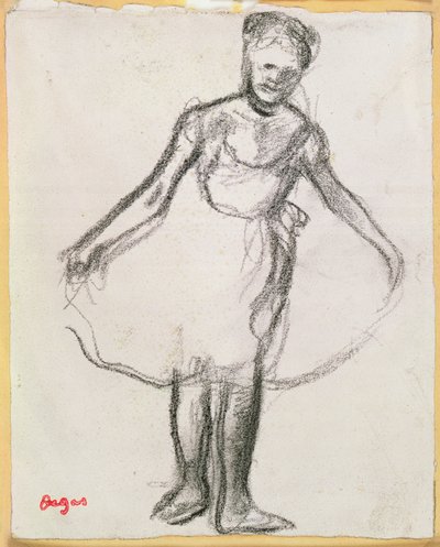 Ayakta Dansçı Tutarak Tutu (kağıt üzerinde kömür) by Edgar Degas