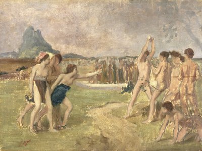 The Young Spartans Exercising için Çalışma, c.1860-61 (panel üzerine monte edilmiş kağıt üzerine yağlı boya) (bkz. 3354) by Edgar Degas