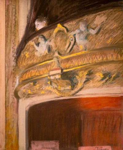 Tiyatroda bir locanın incelenmesi. 1880. Tuval üzerine karton üzerine pastel ve yağlıboya. by Edgar Degas