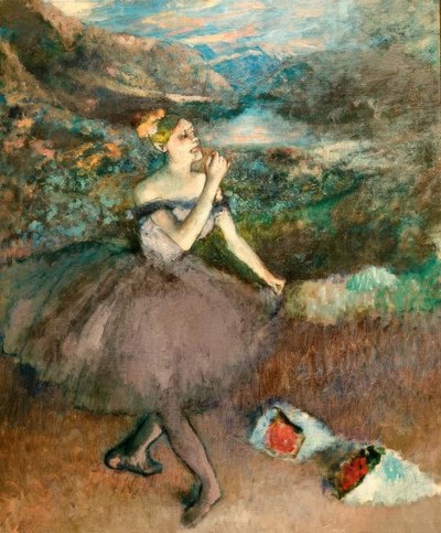 Çiçek buketleri ile dansçı by Edgar Degas