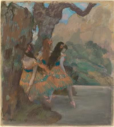 The Ballet Dancers, c.1877 (tek tip üzerine pastel ve guaj boya) by Edgar Degas